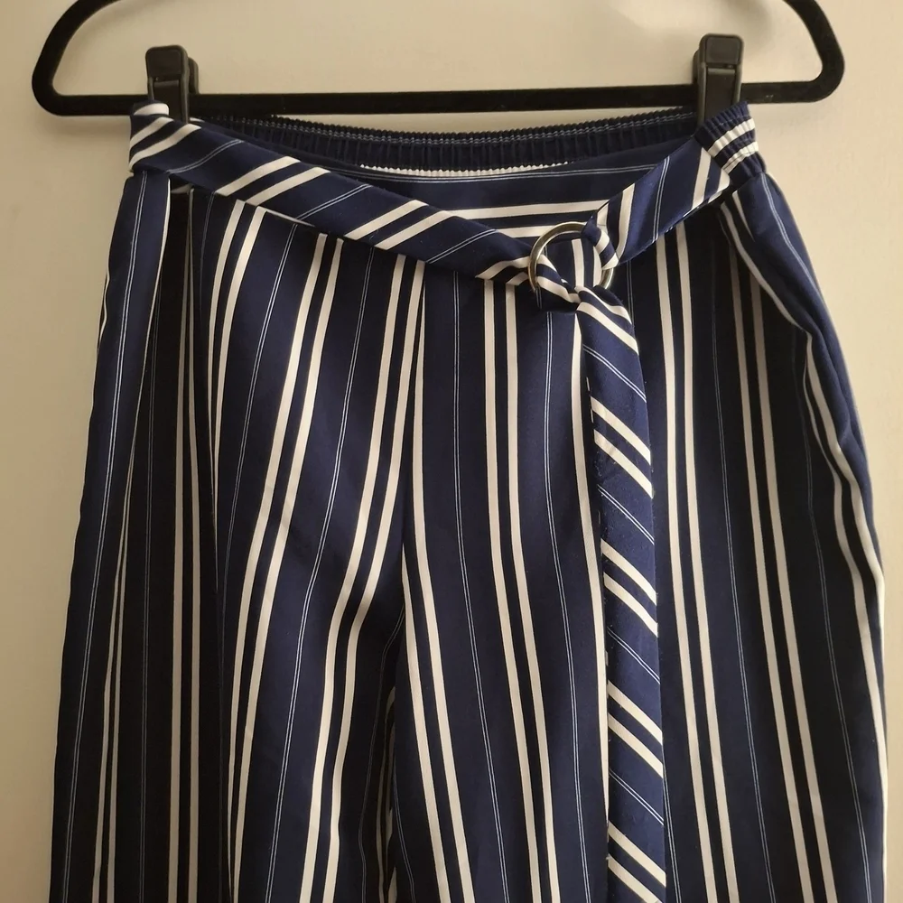 NY Collection Women's Navy and White Striped Palazzo Pants
